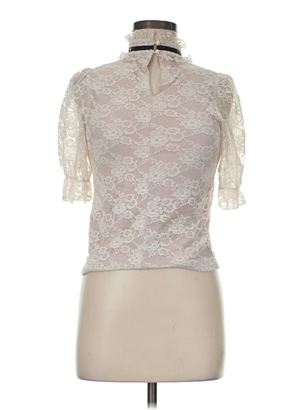 ANK ROUGE lace puff sleeve high neck blouse - Picture 7 of 9